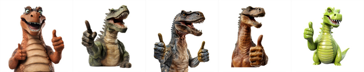 Fototapeta na wymiar Collection, dinosaur show thumbs-up and okay sign, on transparent background