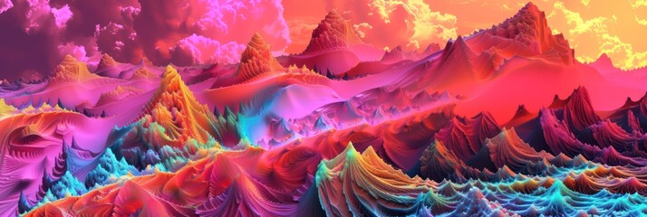 Colorful fantasy landscape with whimsical nature patterns. Background for technological processes, science, presentations, education, etc