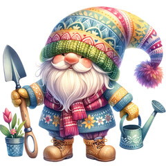 Obraz na płótnie Canvas Gnome Spring Seasonal Watercolor Clipart Illustration