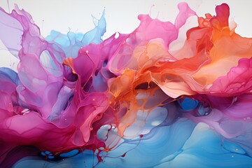 Closeup of vibrant watercolor painting on white backdrop