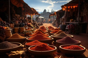 there are many different types of spices in bowls on a table