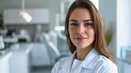 Obraz premium Portrait of a young female dentist at the dentist's office