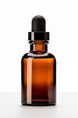 Obraz na płótnie Canvas A brown bottle of aromatherapy essential oil on white background