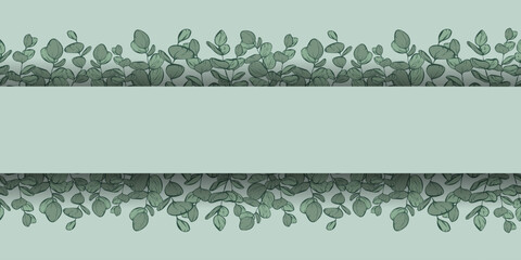 Botanical line seamless pattern of a eucalyptus leaves branch for wedding invitation and cards, textile products, web, wrapping paper and poster, template, beauty and cosmetic industry.	