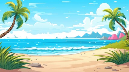 Fototapeta na wymiar cartoon illustration Sea beach landscape.