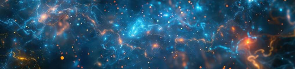 Ethereal starry nebula and cosmic dust in deep blue space. Background for technological processes, science, presentations, education, etc