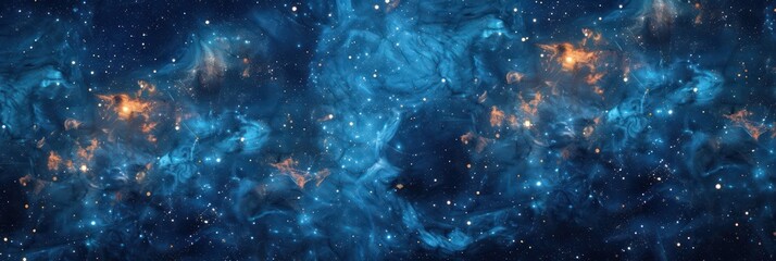 Fototapeta na wymiar Ethereal starry nebula and cosmic dust in deep blue space. Background for technological processes, science, presentations, education, etc