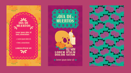 Ilustraciones de Día de muertos. Tradición mexicana. Papel picado.	 - obrazy, fototapety, plakaty