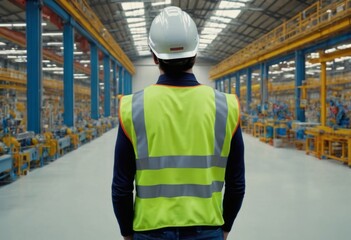 A man wearing a reflective vest and a safety helmet at a working site
