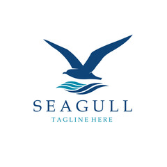 icon of sea waves with seagulls isolated on white background