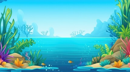 Fototapeta na wymiar cartoon vibrant underwater scene with colorful corals, seaweed, and fish