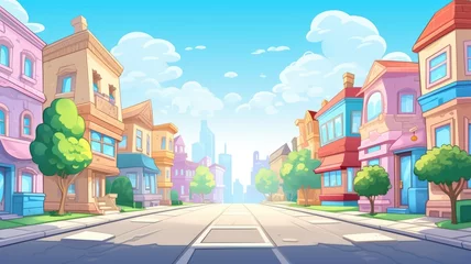 Foto op Plexiglas cartoon illustration of city street © chesleatsz