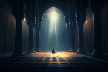 silhouette of a person in a mosque - obrazy, fototapety, plakaty