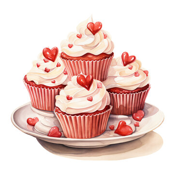 Sweet Cupcakes with Red Hearts