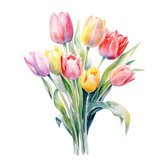 Colorful Tulips Watercolor Spring Bouquet