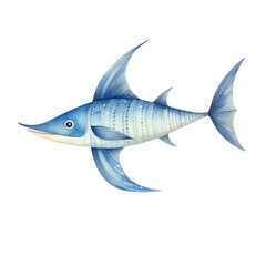 Blue Watercolor Cute swordfish Illustration  