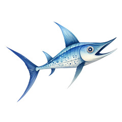 Blue Watercolor Cute swordfish Illustration 