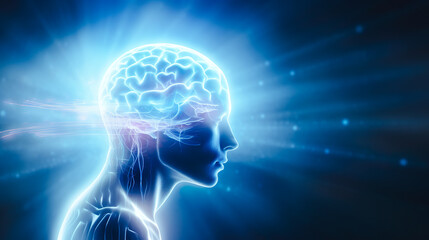 意思をテレパシーで伝えるイメージの人物の横顔イラスト