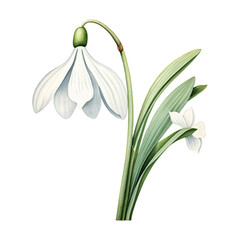 Detailed Snowdrop Flower Floral Watercolor Painting