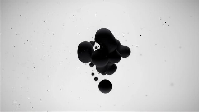 Abstract minimalist lava lamp like blob animation, black and white smooth 3d shapes animated backdrop, floating particles, 4k seamless loop