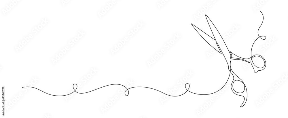 Aufkleber hair scissors of one continuous line drawing. minimalistic web banner and modern logo of barber shop