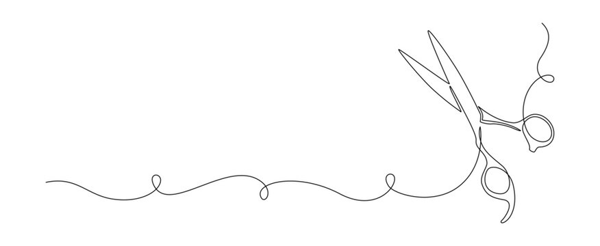 recommend clip art: Hair scissors of one continuous line drawing. Minimalistic web banner and modern logo of barber shop and hairdressing salon in simple linear style. Editable stroke. Doodle contour vector illustration