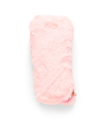 Pink pencil case on white background