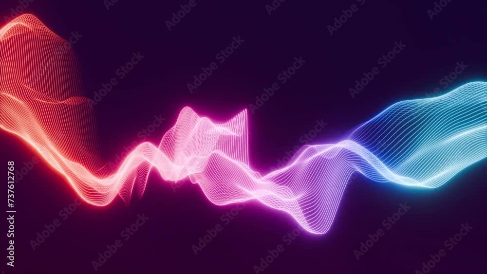 Wall mural abstract colorful futuristic animated wave lines background, 4k seamless loop backdrop video as tech