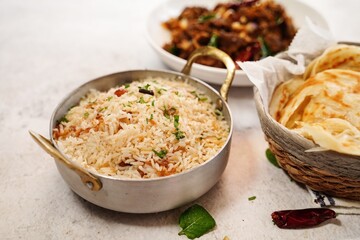Kerala beef fry roast served with parotta and ghee rice - Malabar Iftar feast