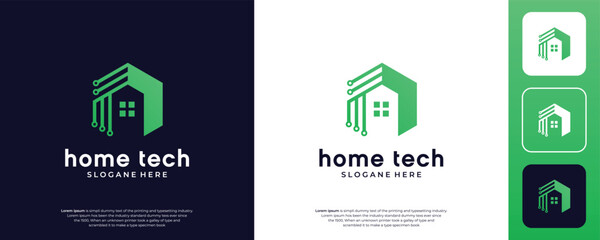 Smart home tech logo design template