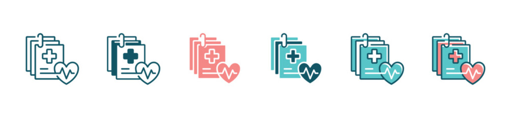 medical check-up diagnosis clipboard icon set health care cardiogram heart record vector illustration for web and app design - obrazy, fototapety, plakaty