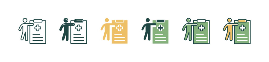 medical check-up report icon set with people and clipboard health diagnosis prescription paper vector illustration - obrazy, fototapety, plakaty
