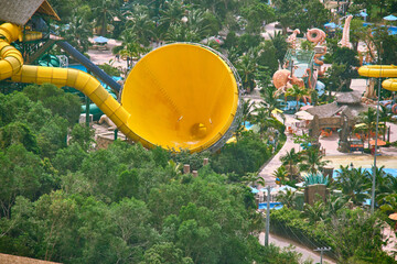 View from the cable car to the water park of the Sun World Hon Tam entertainment complex. Phu Quoc island, Vietnam