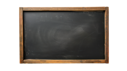 Empty black chalkboard with wooden frame, cut out - stock png.