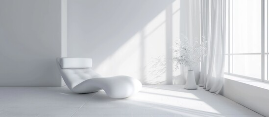Interior design a white room with big window and sunlight. AI generated image - obrazy, fototapety, plakaty