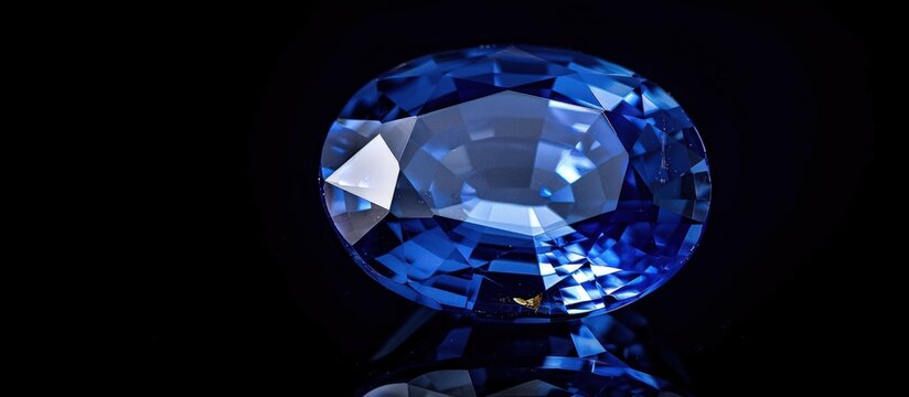 Luxury blue sapphire gemstone on dark background. AI generated image
