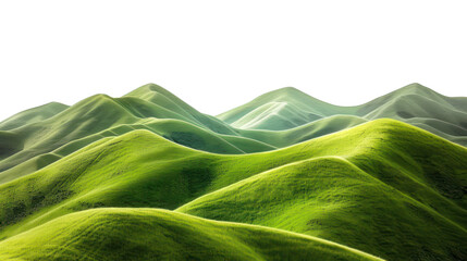 Serene green rolling hills in a peaceful countryside landscape, cut out - stock png.