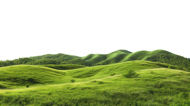 Serene green rolling hills in a peaceful countryside landscape, cut out - stock png.