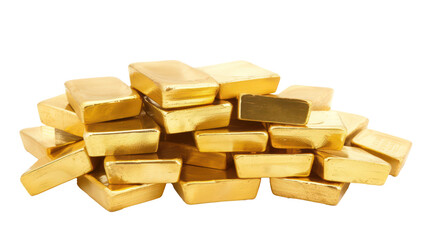 Stacked gold bars reflecting wealth and investment, cut out - stock png.