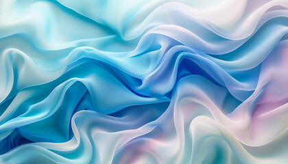 Silk fabric, light blue and bubblegum color, abstract background. Silk satin, curtain, drapery. Transparent shiny fabric. Soft and wavy folds. Light blue elegant luxury background, liquid wave