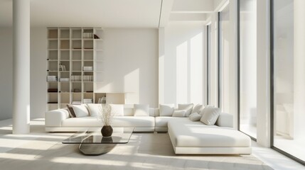 Elegant White Living Room with Sectional Sofa AI Generated.