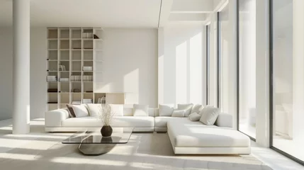 Poster Elegant White Living Room with Sectional Sofa AI Generated. © ArquitecAi