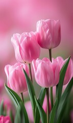 Soft pink spring flowers with a plain blurred pink background. 