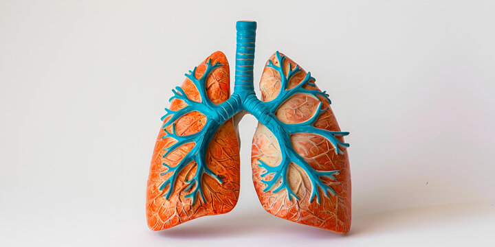 Respiratory System Study: Lungs Model on White"