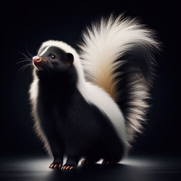 Striped skunk, young skunk, Mephitis mephitis, Mofeta rayada, mofeta joven, Gestreiftes Stinktier, junges Stinktier, Полосатый скунс, молодой скунс, Zorrillo, high quality portrait, isolated backgroun