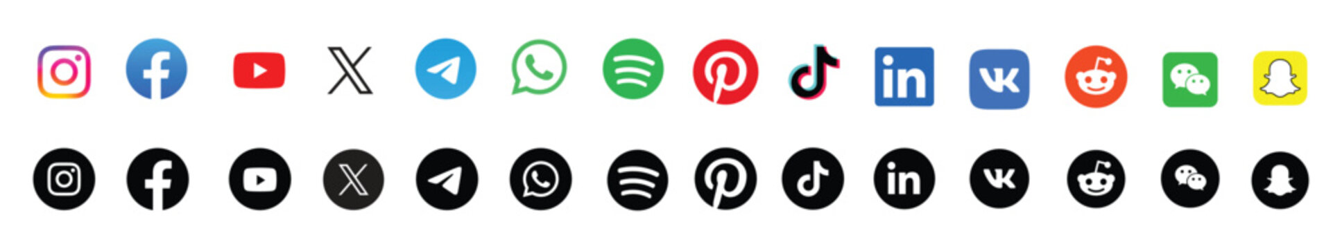 Popular social media logo icon . Instagram, facebook, youtube, twitter, telegram, whatsapp, pinterest, tiktok,linkedin. Realistic editorial social media.