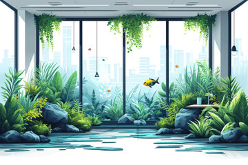Paisajes acuáticos integrados en la decoración de oficinas para crear una atmósfera relajante  - obrazy, fototapety, plakaty