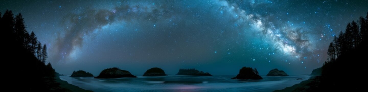 Panoramic View of Milky Way over Ocean Cove © Ross