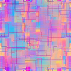 Obraz premium A pattern of lines and plaid shapes in holographic colors of bright pinks and blues. 