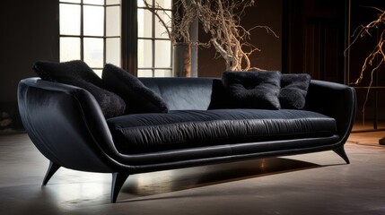 Black Leather Couch in Front of Window